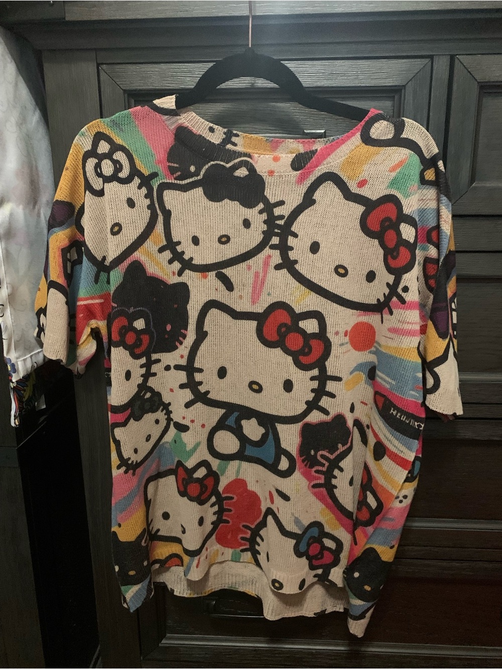 Hello Kitty Cream Multicolor Graphic Knit Top